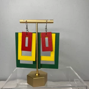 Multicolor wooden earrings/Rectangular earrings/Venus symbol earrings/Wooden Painted Earrings/hand painted earrings/Afrocentric earrings