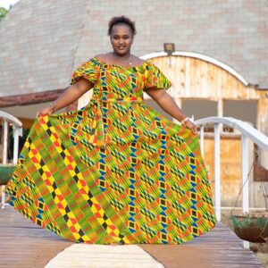 Long Ankara Formal Dress/Ankara Dress with pockets/African Print Dress with belt/African Wax Fabric Dress/Off Shoulder Formal Kente Dress
