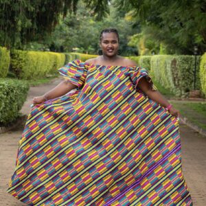 Long Ankara Formal Dress/Ankara Dress with pockets/African Print Dress with belt/African Wax Fabric Dress/Off Shoulder Formal Kente Dress