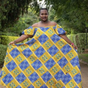 Long Ankara Formal Dress/Ankara Dress with pockets/African Print Dress with belt/African Wax Fabric Dress/Off Shoulder Formal Kente Dress