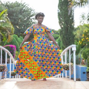 Long Ankara Formal Dress/Ankara Dress with pockets/African Print Dress with belt/African Wax Fabric Dress/Off Shoulder Formal Kente Dress