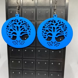 Tree of life wooden earrings/Blue earrings/Tree of life earrings/Wooden Painted Earrings/hand painted earrings/Afrocentric earrings