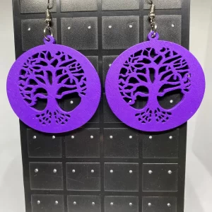 Tree of life wooden earrings/Purple earrings/Venus symbol earrings/Wooden Painted Earrings/hand painted earrings/Afrocentric earrings