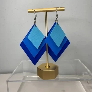Blue wooden earrings/Blue diamond shaped  earrings/Venus symbol earrings/Wooden Painted Earrings/hand painted earrings/Afrocentric earrings