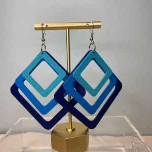 Blue wooden earrings/Blue square earrings/Venus symbol earrings/Wooden Painted Earrings/hand painted earrings/Afrocentric earrings