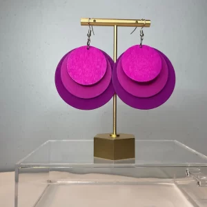 Pink wooden earrings/Pink circular earrings/Venus symbol earrings/Wooden Painted Earrings/hand painted earrings/Afrocentric earrings