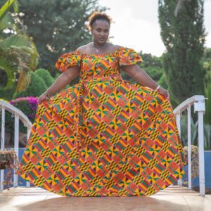 Long Ankara Formal Dress/Ankara Dress with pockets/African Print Dress with belt/African Wax Fabric Dress/Off Shoulder Formal Kente Dress
